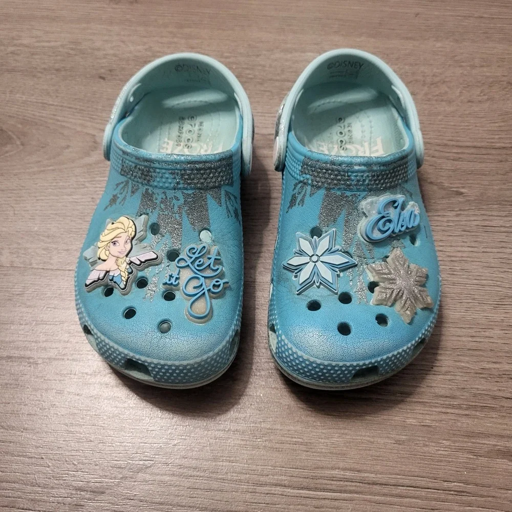 Crocs Disney Frozen Elsa Glitter Clogs Blue Silver Toddler Kids C11 Snowflake